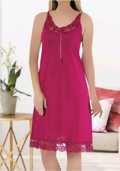 Kadın Bordo Kısa Kollu Uzun Gecelik