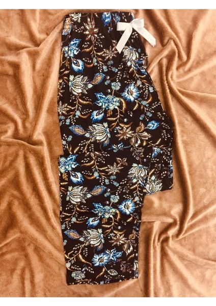 Cepsiz Çiçek Motifli Viskon Yazlık Kadın Pijama Altı