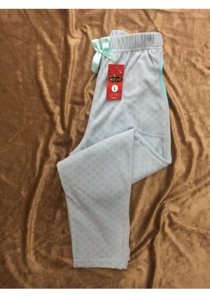 Cepli Puantiyeli Kışlık Polar Pijama Altı