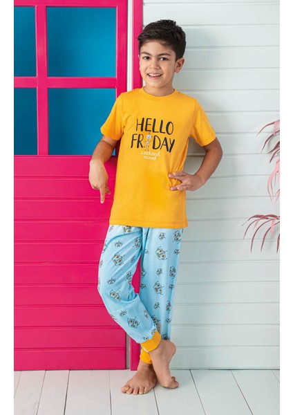 Hello Friday Erkek Çocuk Interlok Sarı Pijama Takımı