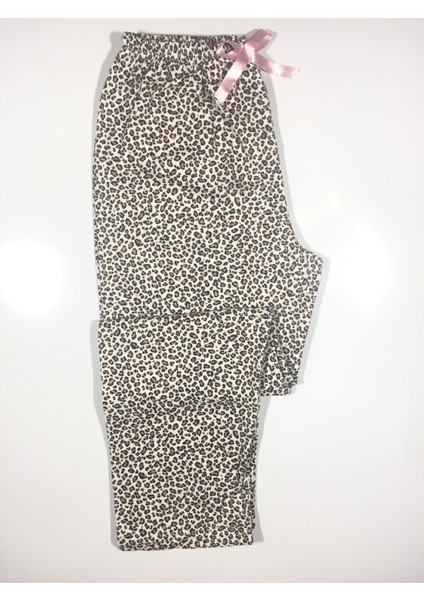 Leopar Desenli Pamuklu Cepsiz Kışlık Kadın Pijama Altı Pmk4