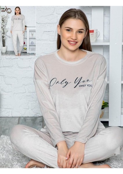 Kahverengi Kışlık Kadife Pijama Takımı