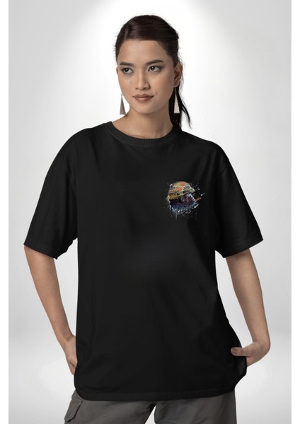 Asker Goril Komutan Siyah Oversize Kadın Erkek Ön ve Sırt Baskılı T-Shirt fiyatları