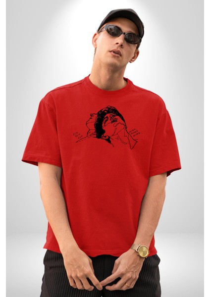 Elio ve Oliver Call Me By Your Name Pamuklu Bisiklet Yaka Kadın Erkek Oversize Boyfriend Dijital Baskılı Kırmızı T-Shirt fiyatları