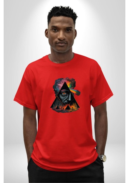 Pink Floyd Göz Piramit Pamuklu Bisiklet Yaka Kadın Erkek Oversize Boyfriend Dijital Baskılı Kırmızı T-Shirt fırsatları