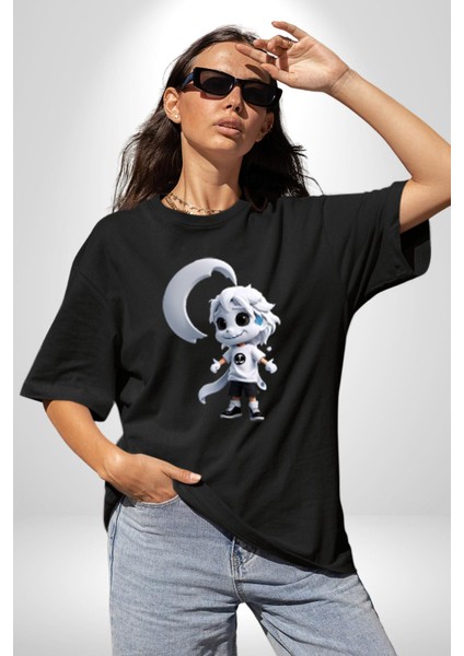 Japon Anime Baruto Momoshiki Pamuklu Bisiklet Yaka Kadın Erkek Oversize Boyfriend Dijital Baskılı Siyah T-Shirt indirimleri