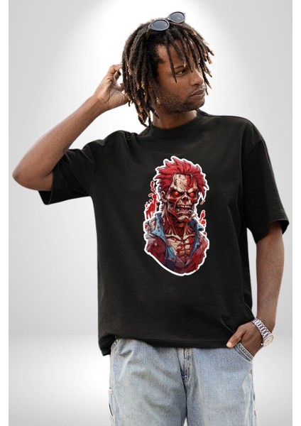 Zombi Kırmızı The Walking Dead Pamuklu Bisiklet Yaka Kadın Erkek Oversize Boyfriend Dijital Baskılı Siyah T-Shirt modelleri
