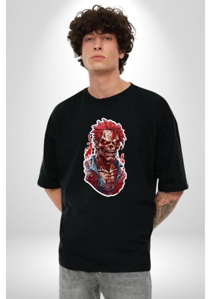 Zombi Kırmızı The Walking Dead Pamuklu Bisiklet Yaka Kadın Erkek Oversize Boyfriend Dijital Baskılı Siyah T-Shirt fırsatları