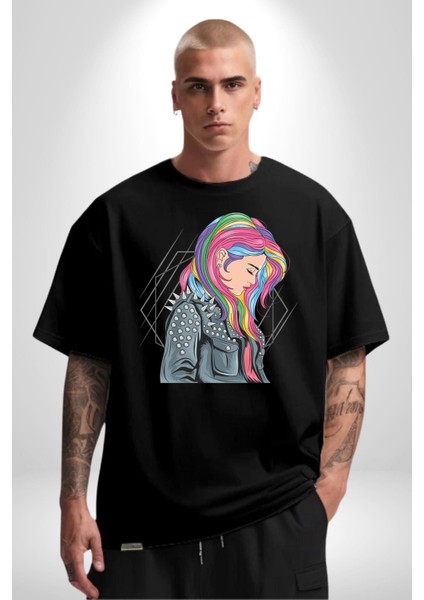 Metal Müzik Çeket Pamuklu Bisiklet Yaka Kadın Erkek Oversize Boyfriend Dijital Baskılı Siyah T-Shirt fiyatları