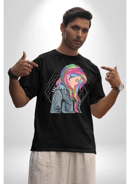 Metal Müzik Çeket Pamuklu Bisiklet Yaka Kadın Erkek Oversize Boyfriend Dijital Baskılı Siyah T-Shirt fırsatları