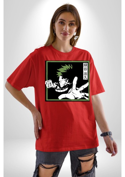 My Hero Academia Dabi Anime Pamuklu Bisiklet Yaka Kadın Erkek Oversize Boyfriend Dijital Baskılı Kırmızı T-Shirt