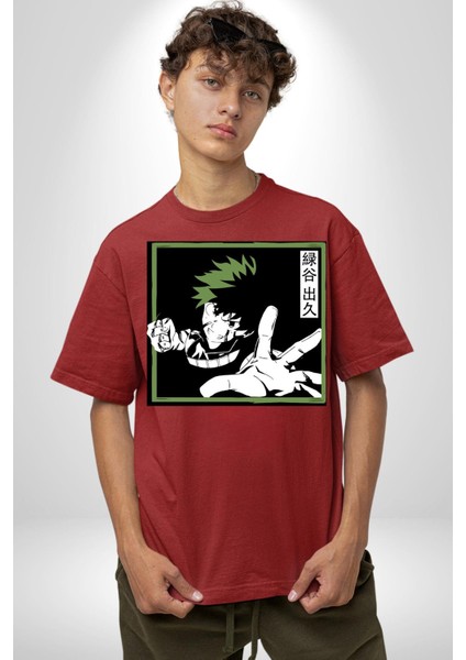 My Hero Academia Dabi Anime Pamuklu Bisiklet Yaka Kadın Erkek Oversize Boyfriend Dijital Baskılı Kırmızı T-Shirt