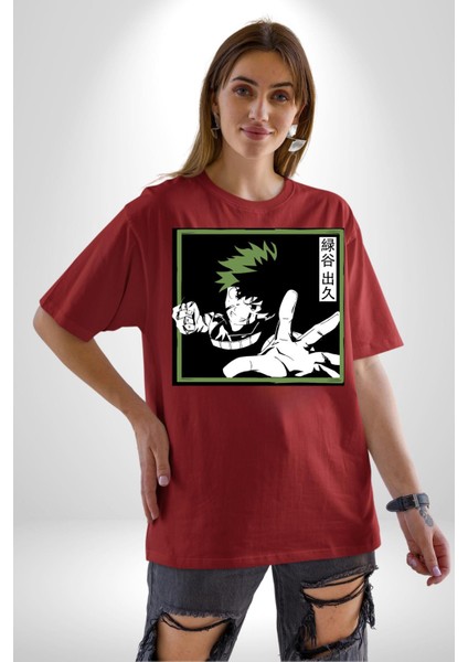 My Hero Academia Dabi Anime Pamuklu Bisiklet Yaka Kadın Erkek Oversize Boyfriend Dijital Baskılı Kırmızı T-Shirt