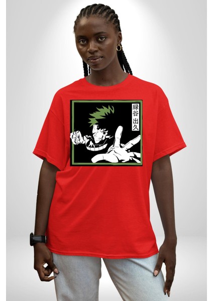 My Hero Academia Dabi Anime Pamuklu Bisiklet Yaka Kadın Erkek Oversize Boyfriend Dijital Baskılı Kırmızı T-Shirt