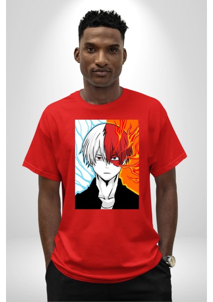 My Hero Academia Boku Anime Pamuklu Bisiklet Yaka Kadın Erkek Oversize Boyfriend Dijital Baskılı Kırmızı T-Shirt