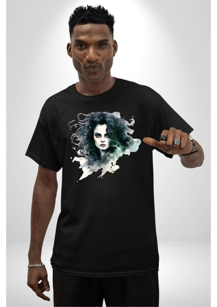 Bellatrix Lestrange Harry Potter Pamuklu Bisiklet Yaka Kadın Erkek Oversize Boyfriend Dijital Baskılı Siyah T-Shirt