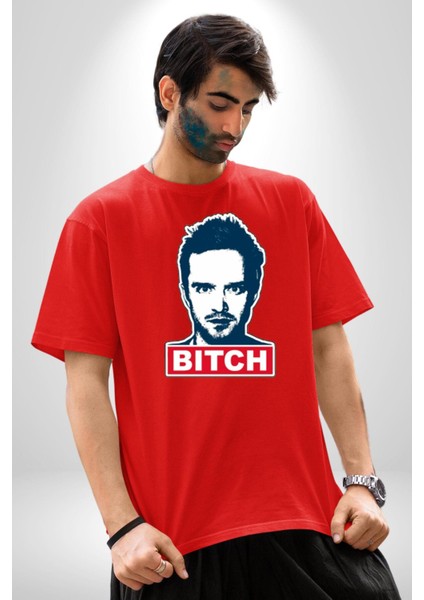 Breaking Bad Pamuklu Bisiklet Yaka Kadın Erkek Oversize Boyfriend Dijital Baskılı Kırmızı T-Shirt