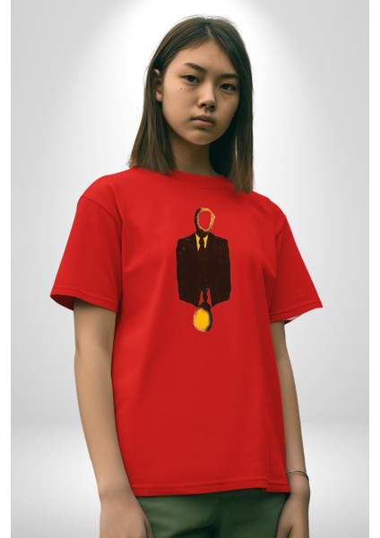 Görünmez Insan Takım Elbise Pamuklu Bisiklet Yaka Kadın Erkek Oversize Boyfriend Dijital Baskılı Kırmızı T-Shirt modelleri