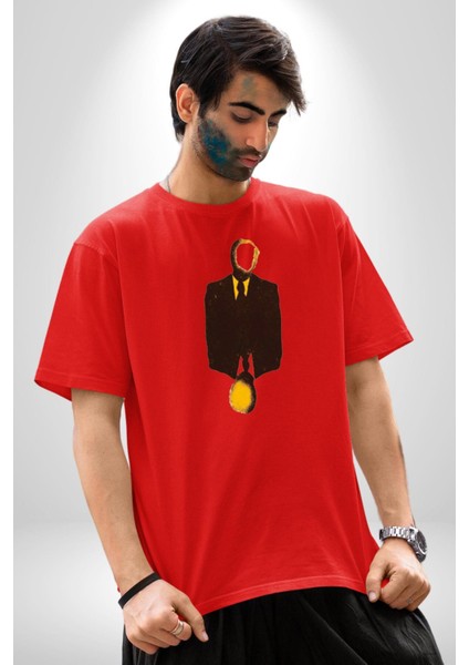 Görünmez Insan Takım Elbise Pamuklu Bisiklet Yaka Kadın Erkek Oversize Boyfriend Dijital Baskılı Kırmızı T-Shirt fırsatları