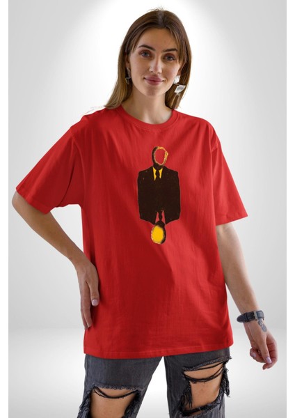 Görünmez Insan Takım Elbise Pamuklu Bisiklet Yaka Kadın Erkek Oversize Boyfriend Dijital Baskılı Kırmızı T-Shirt indirimleri