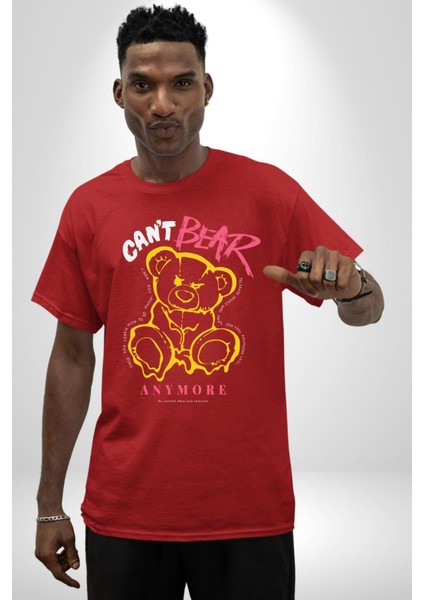 Artık Katlan Pamuklu Bisiklet Yaka Kadın Erkek Oversize Boyfriend Dijital Baskılı Kırmızı T-Shirt