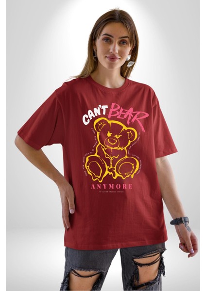Artık Katlan Pamuklu Bisiklet Yaka Kadın Erkek Oversize Boyfriend Dijital Baskılı Kırmızı T-Shirt fırsatları