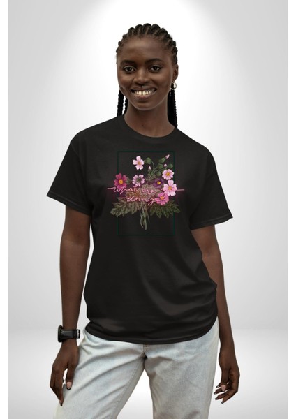 Güller ve Dikenler Şimdi Ne Yapmalıyız Pamuklu Bisiklet Yaka Kadın Erkek Oversize Boyfriend Dijital Baskılı Siyah T-Shirt