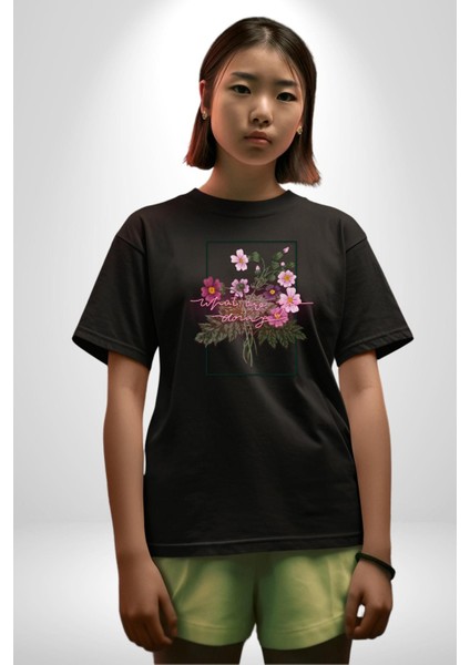 Güller ve Dikenler Şimdi Ne Yapmalıyız Pamuklu Bisiklet Yaka Kadın Erkek Oversize Boyfriend Dijital Baskılı Siyah T-Shirt