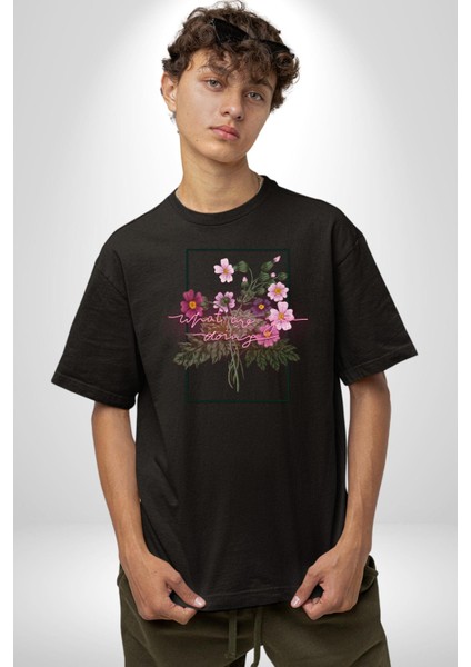 Güller ve Dikenler Şimdi Ne Yapmalıyız Pamuklu Bisiklet Yaka Kadın Erkek Oversize Boyfriend Dijital Baskılı Siyah T-Shirt