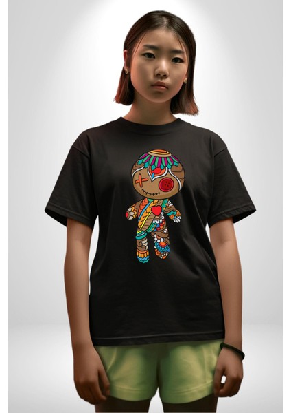 Voofoo Bebeği Doll Doldurulmuş Bebek Pamuklu Bisiklet Yaka Kadın Erkek Oversize Boyfriend Dijital Baskılı Siyah T-Shirt modelleri