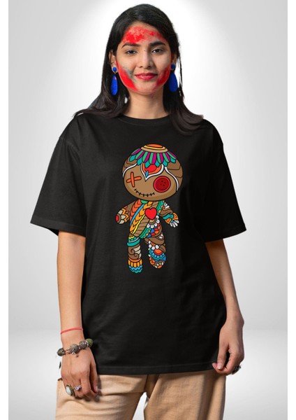 Voofoo Bebeği Doll Doldurulmuş Bebek Pamuklu Bisiklet Yaka Kadın Erkek Oversize Boyfriend Dijital Baskılı Siyah T-Shirt fırsatları