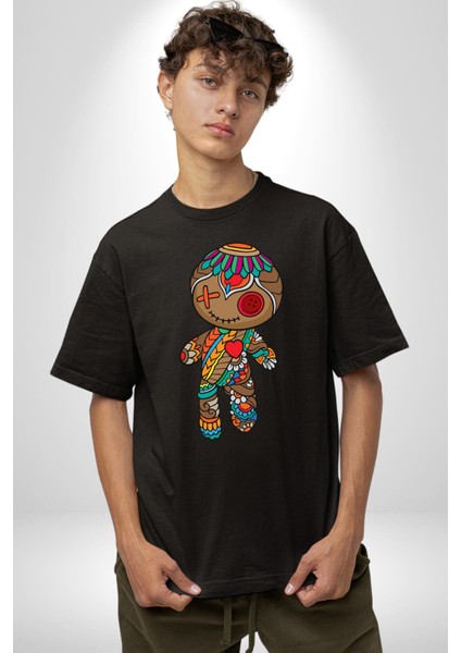 Voofoo Bebeği Doll Doldurulmuş Bebek Pamuklu Bisiklet Yaka Kadın Erkek Oversize Boyfriend Dijital Baskılı Siyah T-Shirt indirimleri