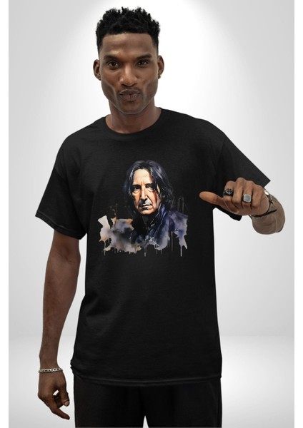 Severus Snape Sulu Boya Pamuklu Bisiklet Yaka Kadın Erkek Oversize Boyfriend Dijital Baskılı Siyah T-Shirt