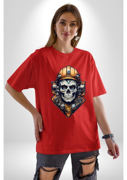 Maden Işcisi Kuru Kafa Pamuklu Bisiklet Yaka Kadın Erkek Oversize Boyfriend Dijital Baskılı Kırmızı T-Shirt fırsatları