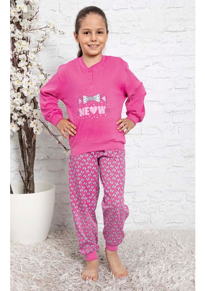 Kız Çocuk Interlok Pembe Pijama Takımı