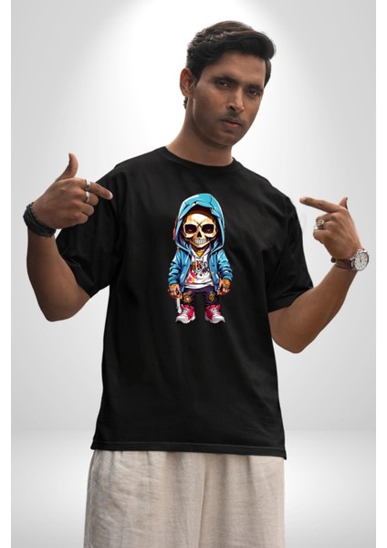 Hiphop Kurukafa Hoodie Pamuklu Bisiklet Yaka Kadın Erkek Oversize Boyfriend Dijital Baskılı Siyah T-Shirt fiyatları