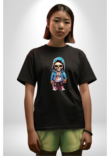 Hiphop Kurukafa Hoodie Pamuklu Bisiklet Yaka Kadın Erkek Oversize Boyfriend Dijital Baskılı Siyah T-Shirt modelleri