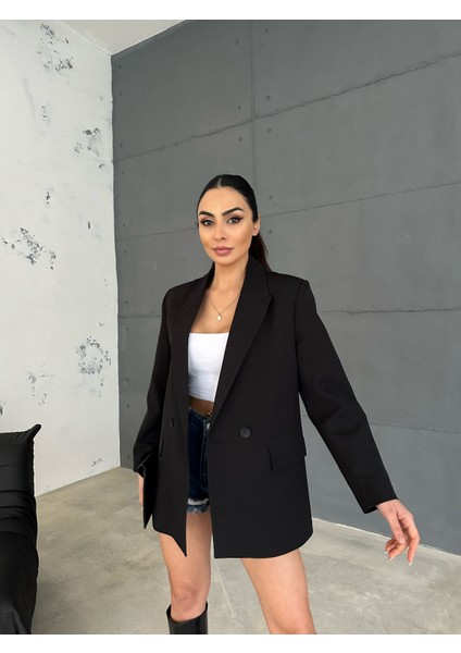 Kadın Double Kumaş Siyah Blazer Ceket