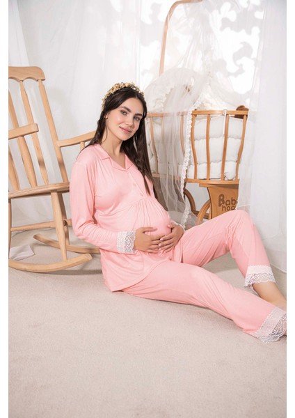 Saray Zerafeti Fitilli Kumaş Hamile Kadın Pijama Takımı