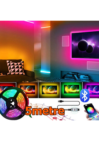 Alfalink Bluetoothlu Rgb LED Işıklı Şerit Aydınlatma Tv Arkası App Kontrol Müziğe Duyarlı Slikonlu