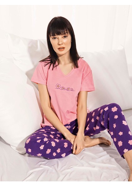 Kısa Kollu Bahar Neşesi Süprem Kadın Pijama Takımı 9831