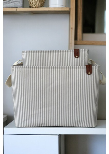 Gri Çizgili Çok Amaçlı Dolap Içi Oyuncak Saklama Kutusu Sepeti Organizer 2'li 18X22X30-37X27X25 fiyatları
