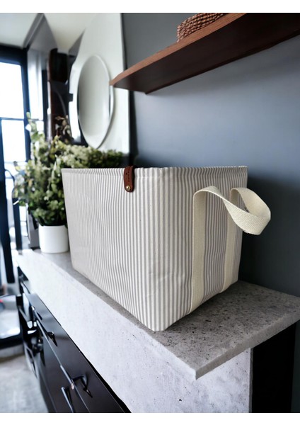 Gri Çizgili Çok Amaçlı Dolap Içi Oyuncak Saklama Kutusu Sepeti Organizer 2'li 18X22X30-37X27X25 modelleri