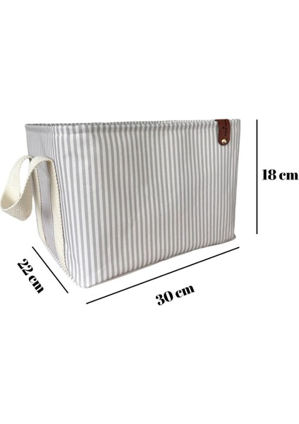Gri Çizgili Çok Amaçlı Dolap Içi Oyuncak Saklama Kutusu Sepeti Organizer 2'li 18X22X30-37X27X25 fırsatları