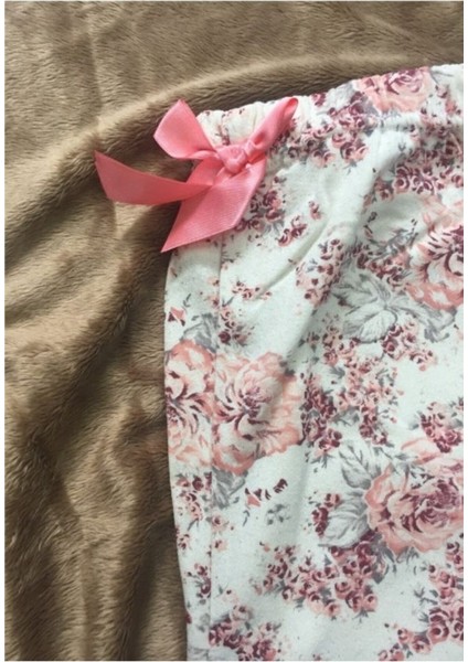 Pembe Kurdeleli Desenli Kışlık Pijama Altı