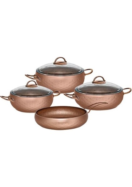 Espela - 3544 - 7 Parça - Bio Granit -Tencere, Tava, Çeyiz Seti, Bakır Renk - Bakır Detay