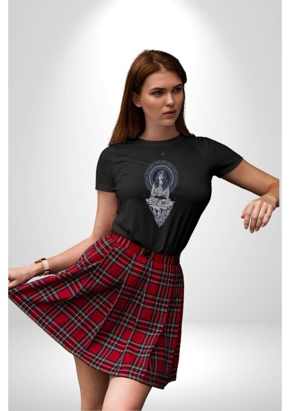 Falcı Meditasyon Yoga Dağın Üstünde Kadın Erkek Unisex Siyah Organik Baskılı T-Shirt Penye Yüksek Kalite