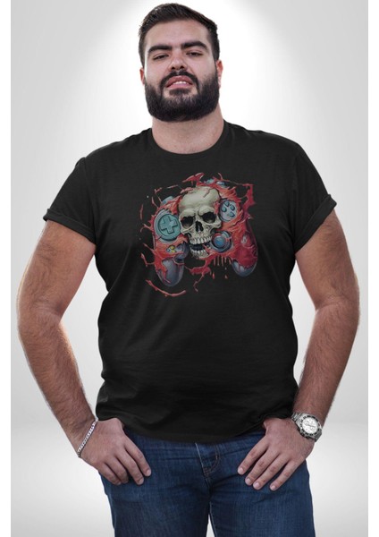 Oyun Kumandası Insanı Ele Geçirişi Kadın Erkek Unisex Siyah Organik Baskılı T-Shirt Penye Yüksek Kalite