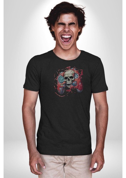 Oyun Kumandası Insanı Ele Geçirişi Kadın Erkek Unisex Siyah Organik Baskılı T-Shirt Penye Yüksek Kalite fiyatları