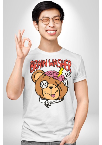 Beyin Yıkama Kadın Erkek Unisex Beyaz Organik Baskılı T-Shirt Penye Yüksek Kalite fiyatları